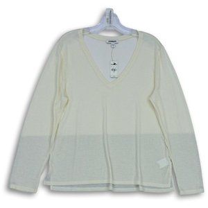 NWT EXPRESS IVORY LONG SLEEVE V-NECK SIDE SLIT PULL-OVER SHIRT MEDIUM